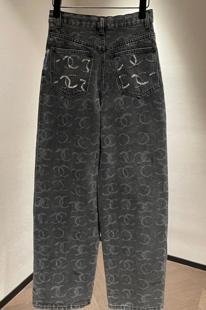 "CC" Grau Pailetten Jeans