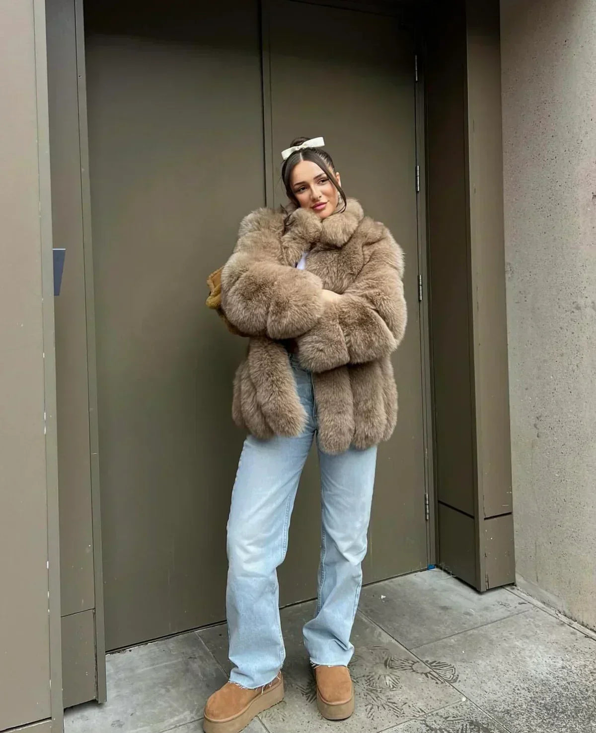 STRAIGHT ROWS LONG COAT TAUPE